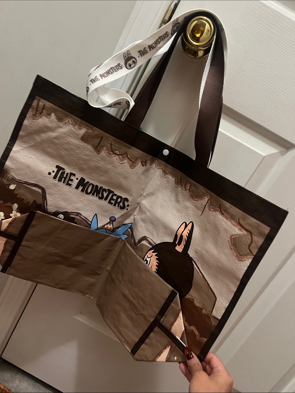 Canvas Character Tote Bag in Brown & Cream - Picture 4 of 6